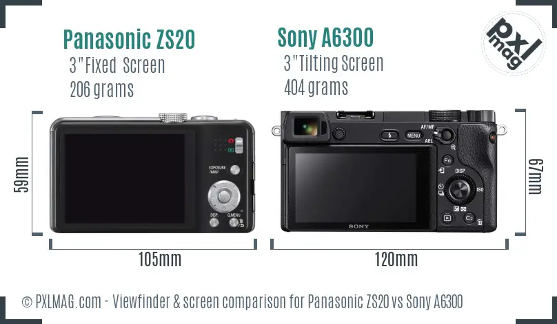Panasonic ZS20 vs Sony A6300 Screen and Viewfinder comparison