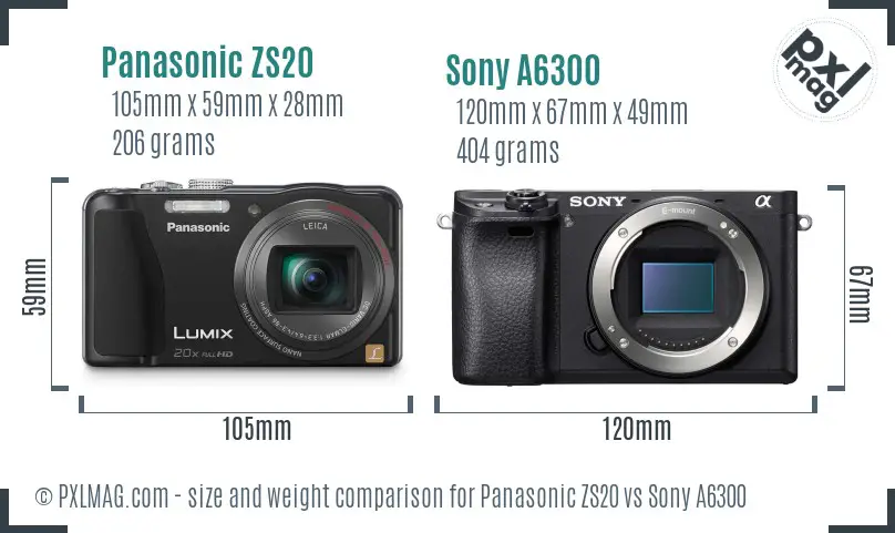 Panasonic ZS20 vs Sony A6300 size comparison