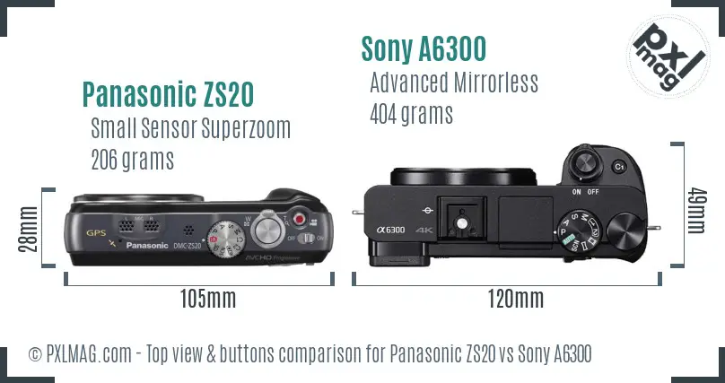 Panasonic ZS20 vs Sony A6300 top view buttons comparison