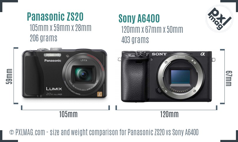 Panasonic ZS20 vs Sony A6400 size comparison