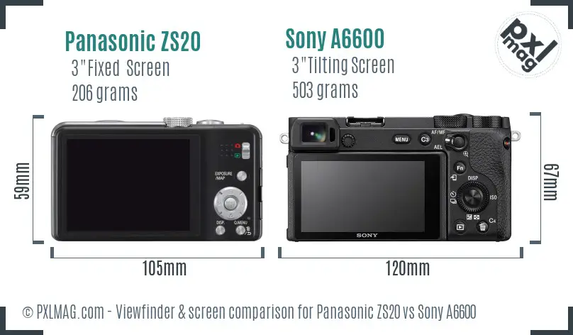 Panasonic ZS20 vs Sony A6600 Screen and Viewfinder comparison