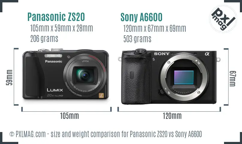 Panasonic ZS20 vs Sony A6600 size comparison