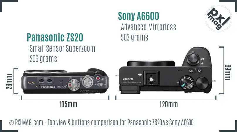 Panasonic ZS20 vs Sony A6600 top view buttons comparison