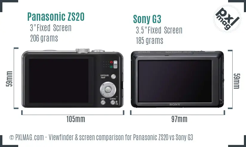 Panasonic ZS20 vs Sony G3 Screen and Viewfinder comparison