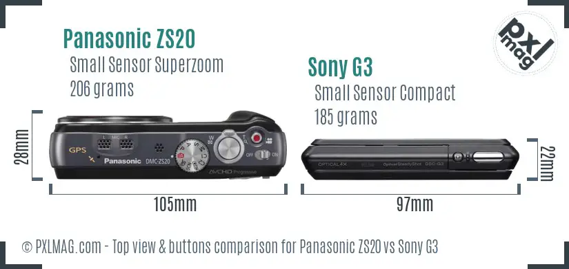 Panasonic ZS20 vs Sony G3 top view buttons comparison