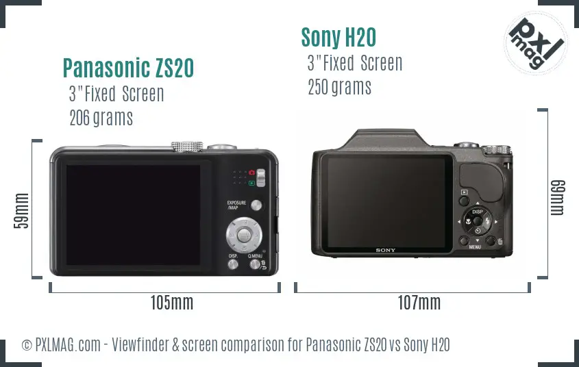 Panasonic ZS20 vs Sony H20 Screen and Viewfinder comparison