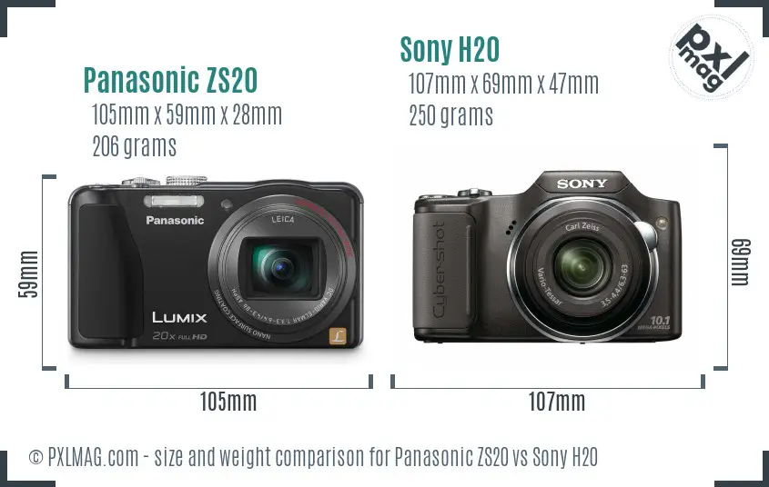 Panasonic ZS20 vs Sony H20 size comparison