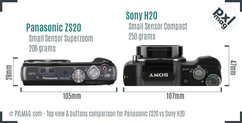 Panasonic ZS20 vs Sony H20 top view buttons comparison