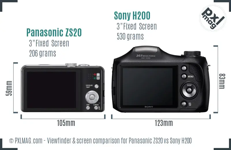 Panasonic ZS20 vs Sony H200 Screen and Viewfinder comparison