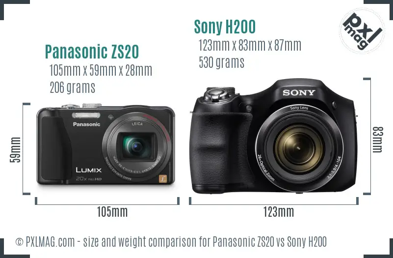 Panasonic ZS20 vs Sony H200 size comparison