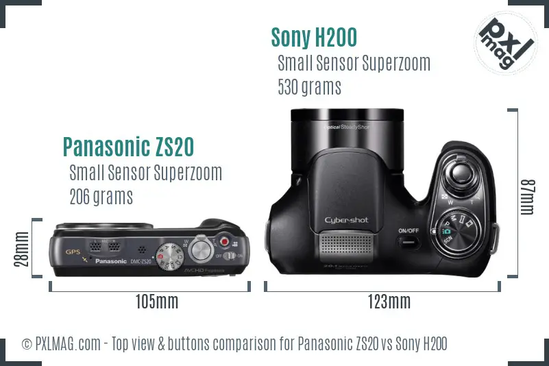 Panasonic ZS20 vs Sony H200 top view buttons comparison