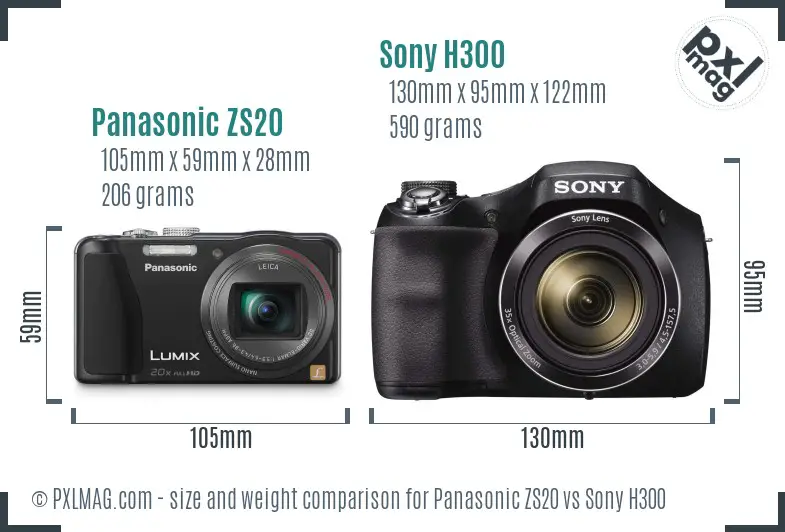Panasonic ZS20 vs Sony H300 size comparison