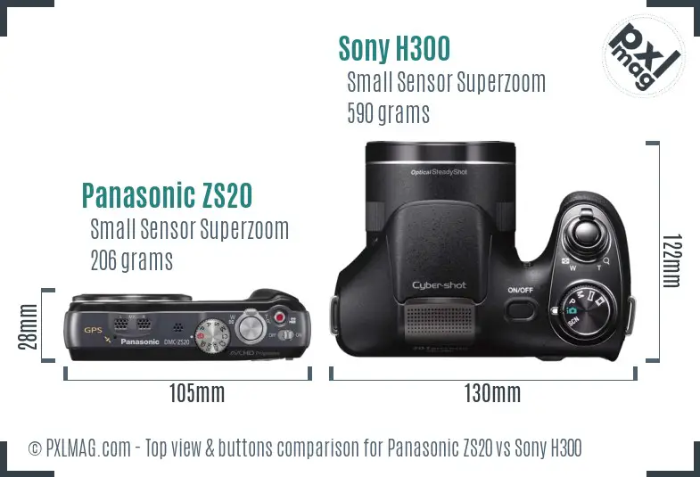 Panasonic ZS20 vs Sony H300 top view buttons comparison