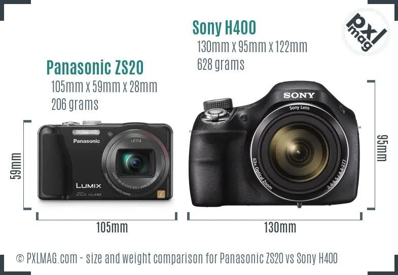 Panasonic ZS20 vs Sony H400 size comparison