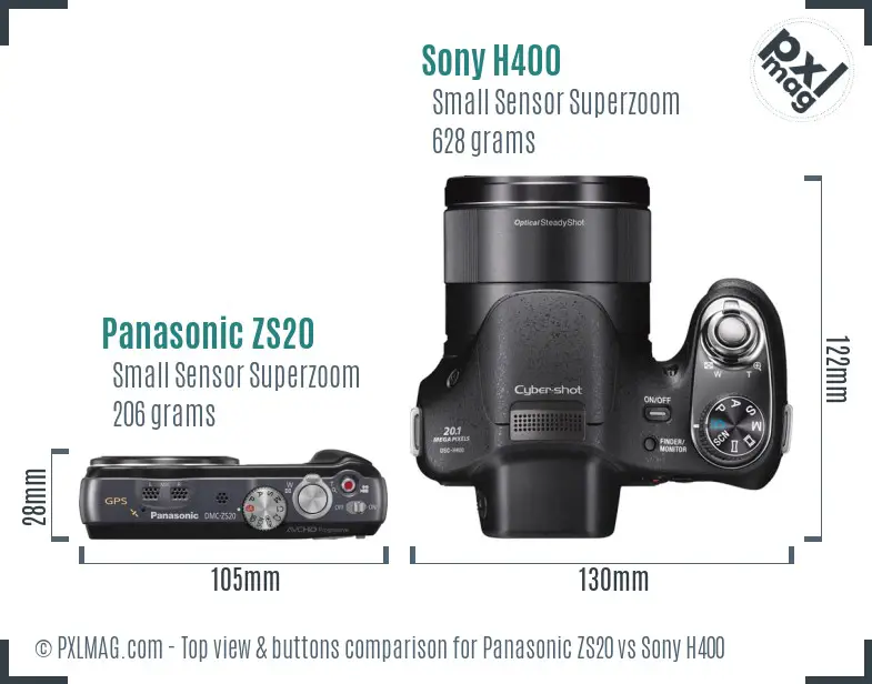 Panasonic ZS20 vs Sony H400 top view buttons comparison