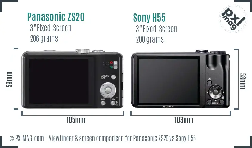 Panasonic ZS20 vs Sony H55 Screen and Viewfinder comparison