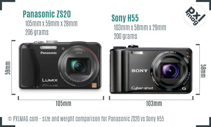 Panasonic ZS20 vs Sony H55 size comparison