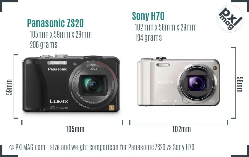 Panasonic ZS20 vs Sony H70 size comparison Panasonic ZS20 vs Sony H70 size comparison