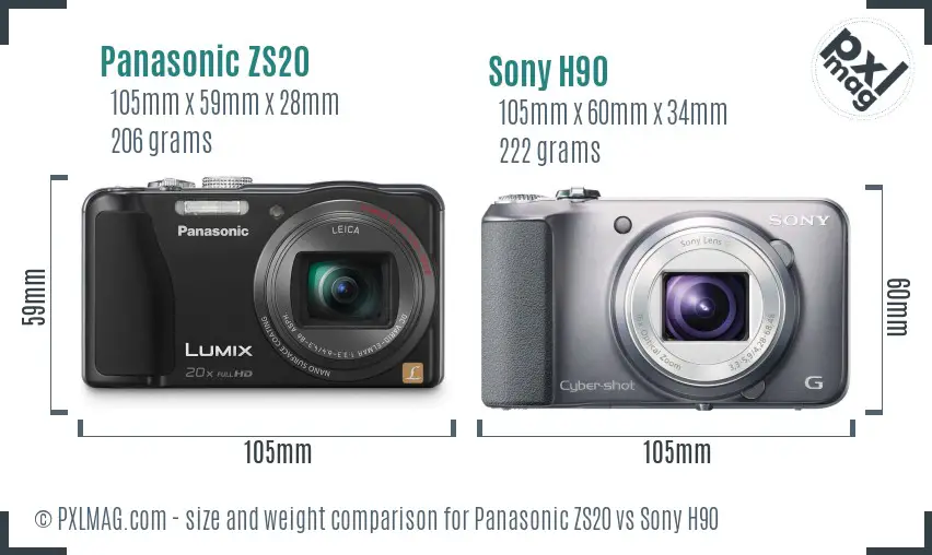 Panasonic ZS20 vs Sony H90 size comparison