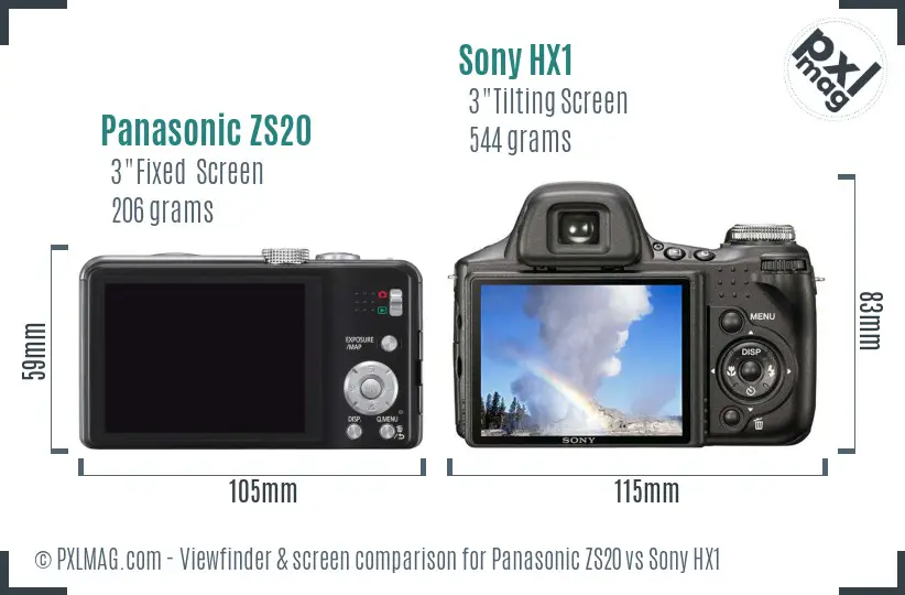 Panasonic ZS20 vs Sony HX1 Screen and Viewfinder comparison
