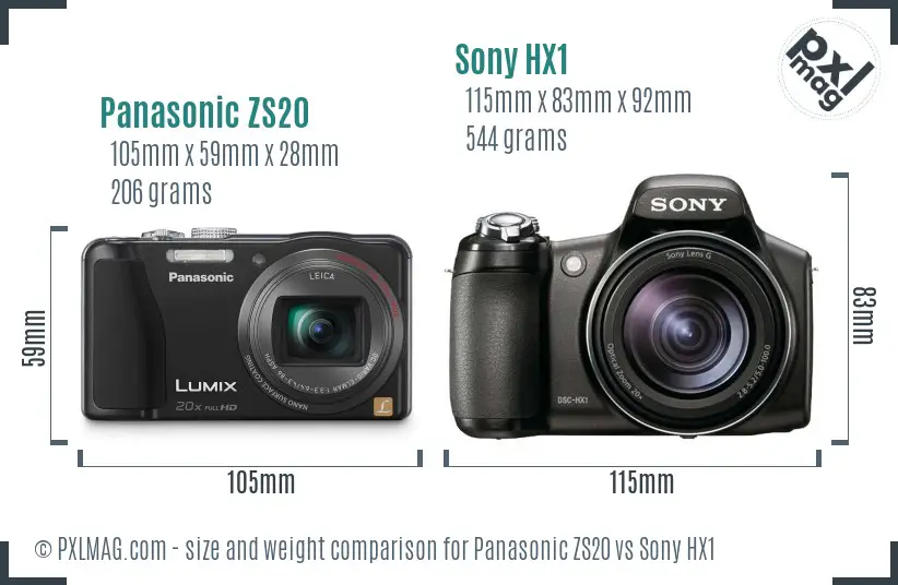 Panasonic ZS20 vs Sony HX1 size comparison