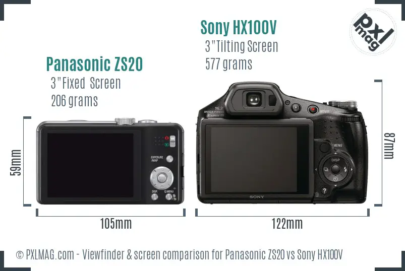 Panasonic ZS20 vs Sony HX100V Screen and Viewfinder comparison