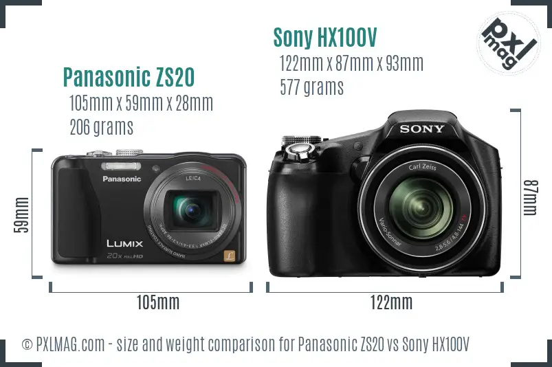 Panasonic ZS20 vs Sony HX100V size comparison