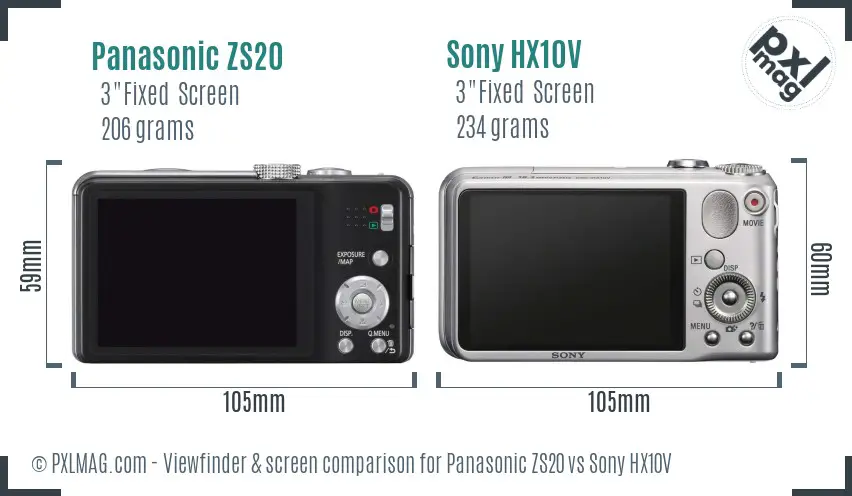 Panasonic ZS20 vs Sony HX10V Screen and Viewfinder comparison