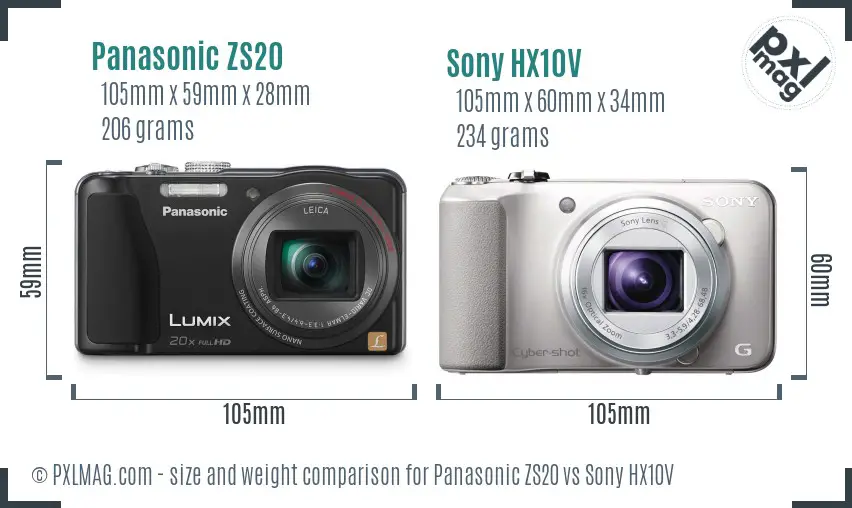 Panasonic ZS20 vs Sony HX10V size comparison