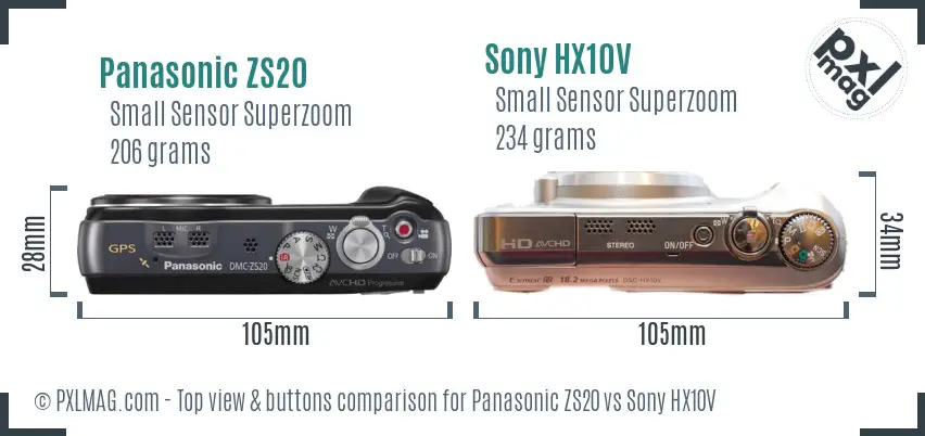 Panasonic ZS20 vs Sony HX10V top view buttons comparison
