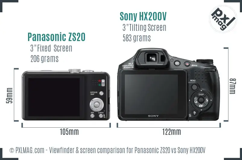 Panasonic ZS20 vs Sony HX200V Screen and Viewfinder comparison