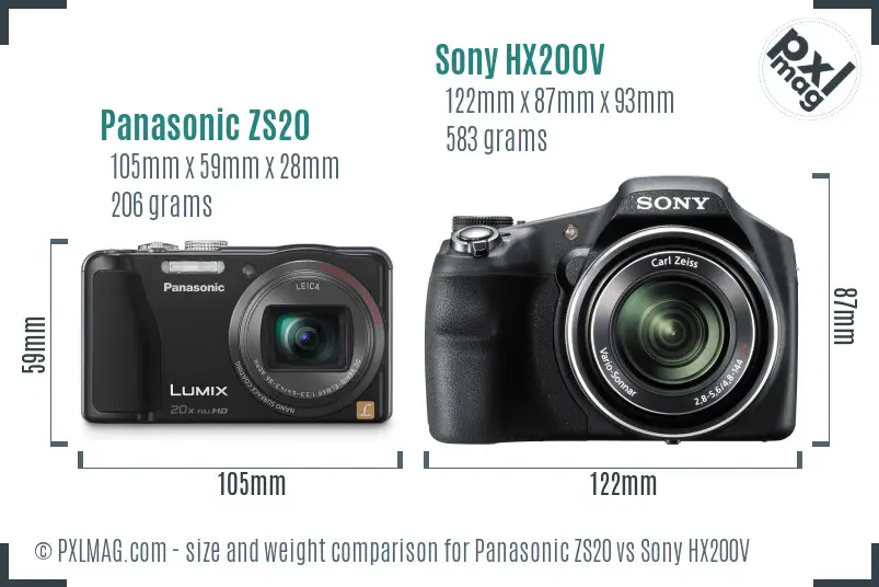 Panasonic ZS20 vs Sony HX200V size comparison