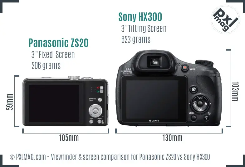 Panasonic ZS20 vs Sony HX300 Screen and Viewfinder comparison