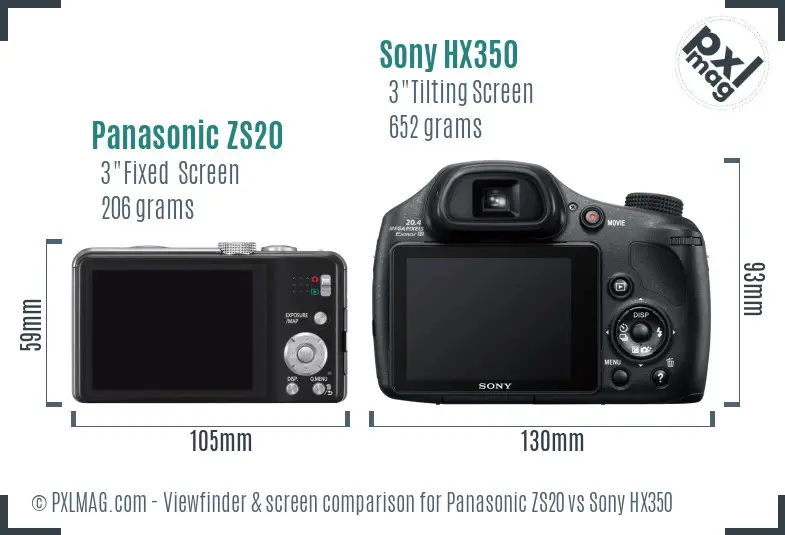 Panasonic ZS20 vs Sony HX350 Screen and Viewfinder comparison