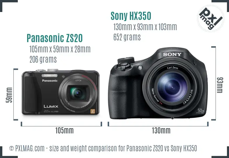 Panasonic ZS20 vs Sony HX350 size comparison