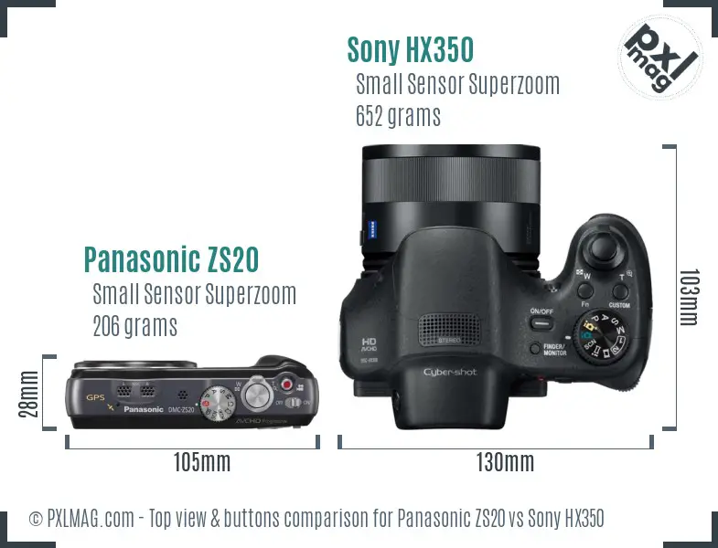 Panasonic ZS20 vs Sony HX350 top view buttons comparison