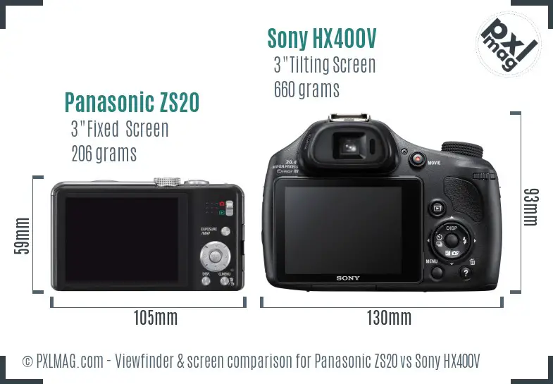 Panasonic ZS20 vs Sony HX400V Screen and Viewfinder comparison