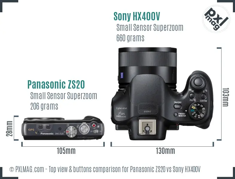 Panasonic ZS20 vs Sony HX400V top view buttons comparison