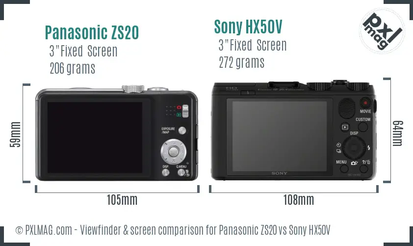 Panasonic ZS20 vs Sony HX50V Screen and Viewfinder comparison