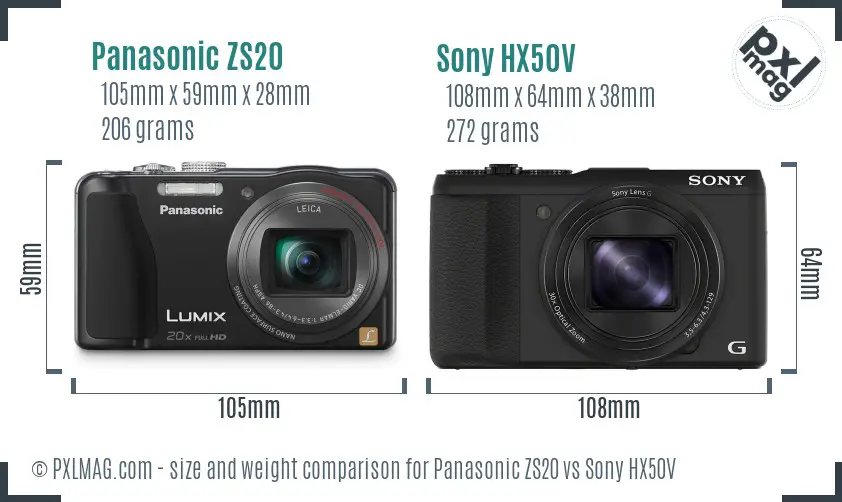 Panasonic ZS20 vs Sony HX50V size comparison
