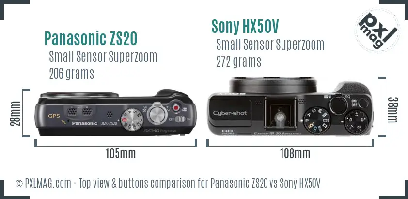 Panasonic ZS20 vs Sony HX50V top view buttons comparison