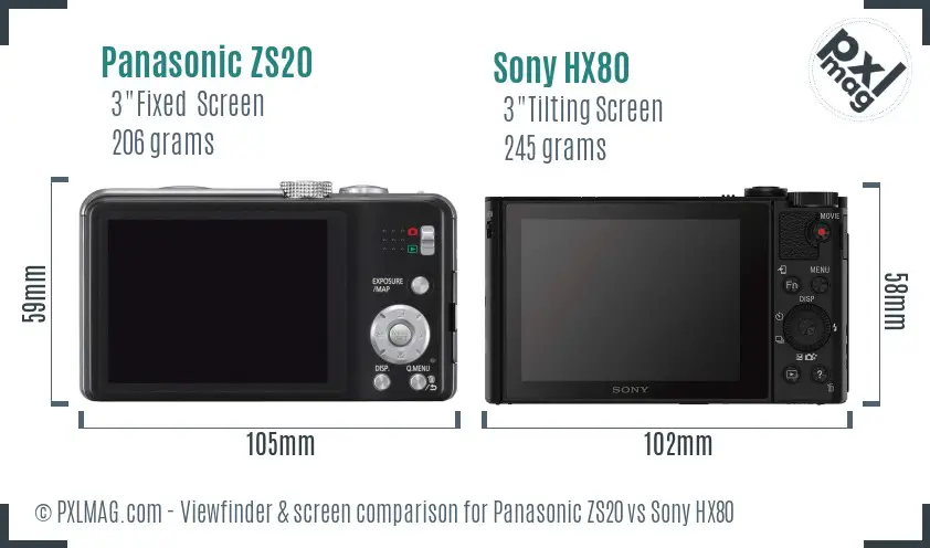 Panasonic ZS20 vs Sony HX80 Screen and Viewfinder comparison