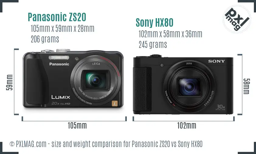 Panasonic ZS20 vs Sony HX80 size comparison