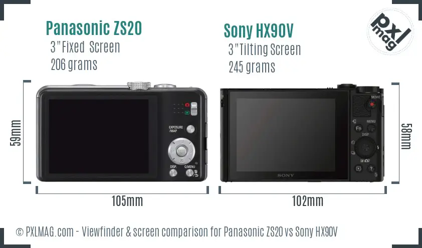 Panasonic ZS20 vs Sony HX90V Screen and Viewfinder comparison