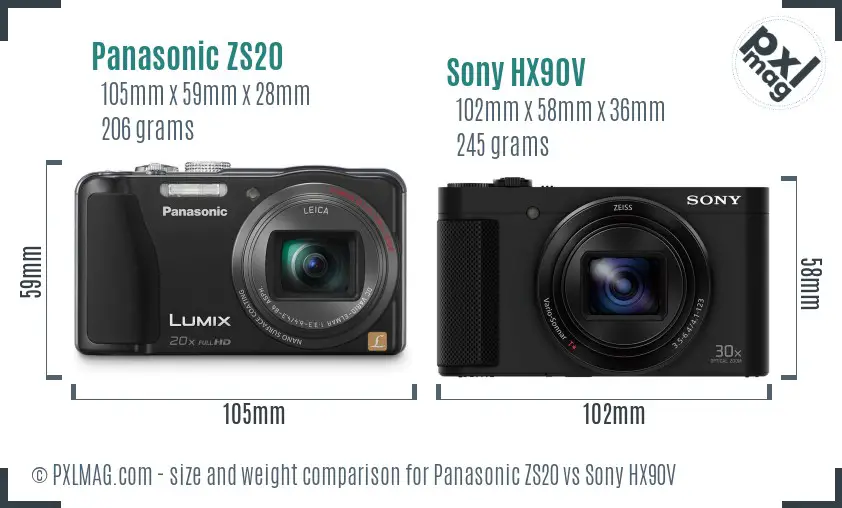 Panasonic ZS20 vs Sony HX90V size comparison