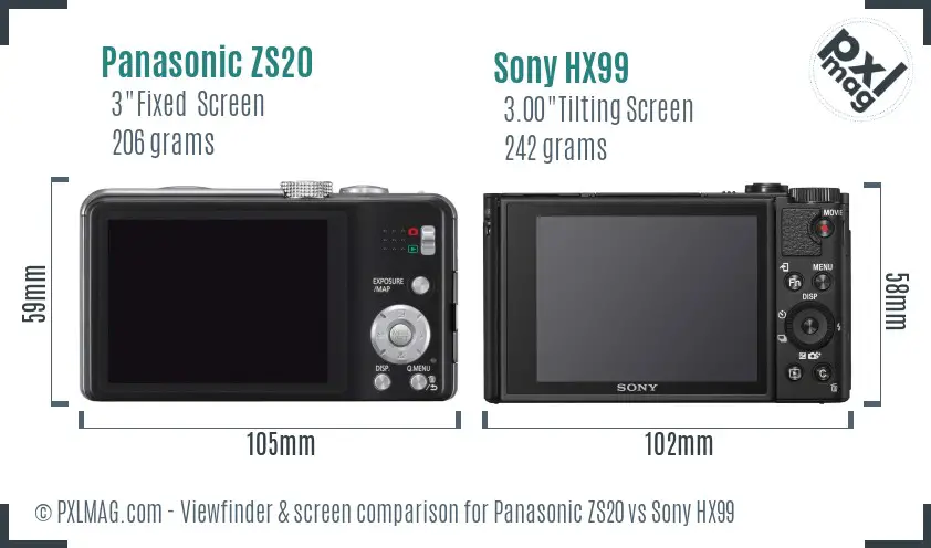 Panasonic ZS20 vs Sony HX99 Screen and Viewfinder comparison