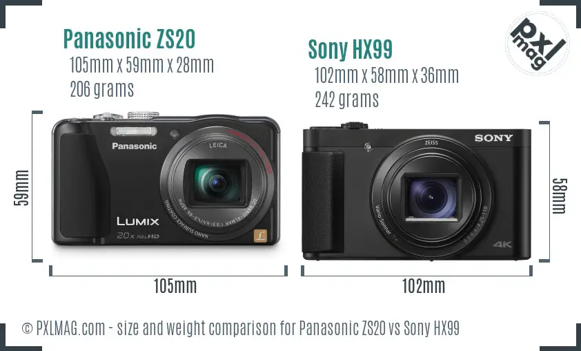 Panasonic ZS20 vs Sony HX99 size comparison