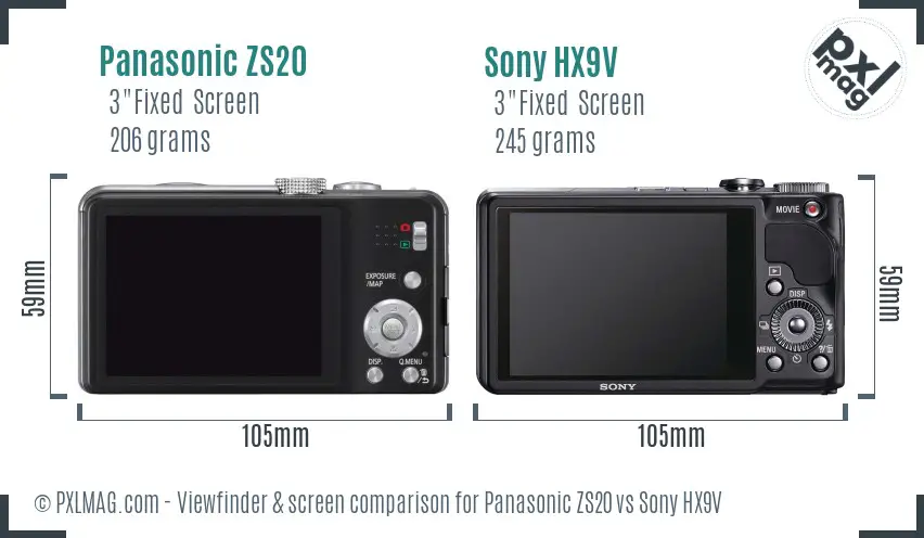 Panasonic ZS20 vs Sony HX9V Screen and Viewfinder comparison