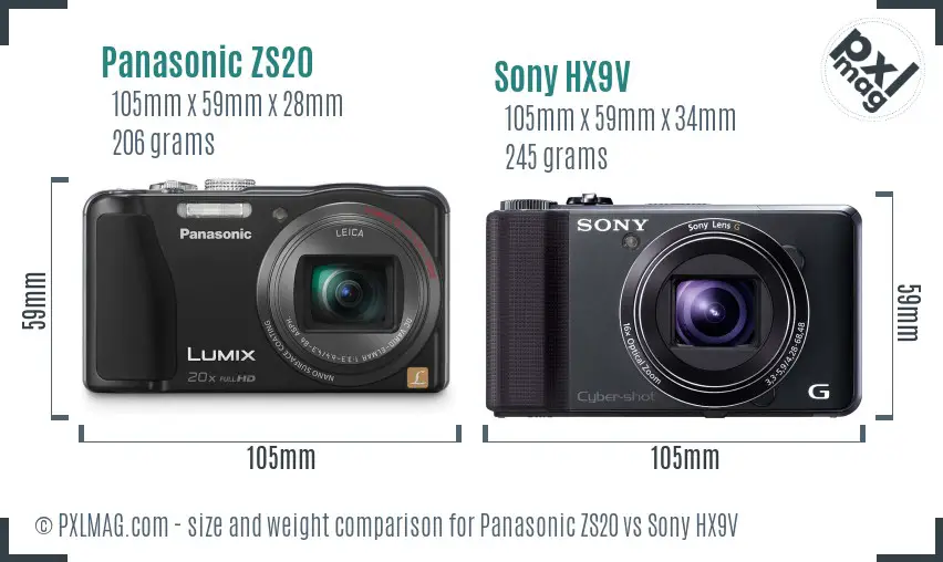 Panasonic ZS20 vs Sony HX9V size comparison