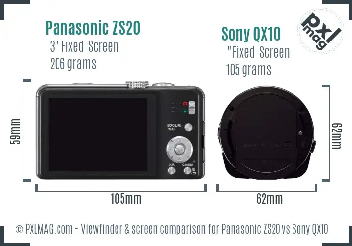 Panasonic ZS20 vs Sony QX10 Screen and Viewfinder comparison